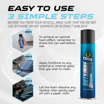 Outshine - Спрей с активна пяна с антистатичен ефект за почистване на стъклени повърхности.