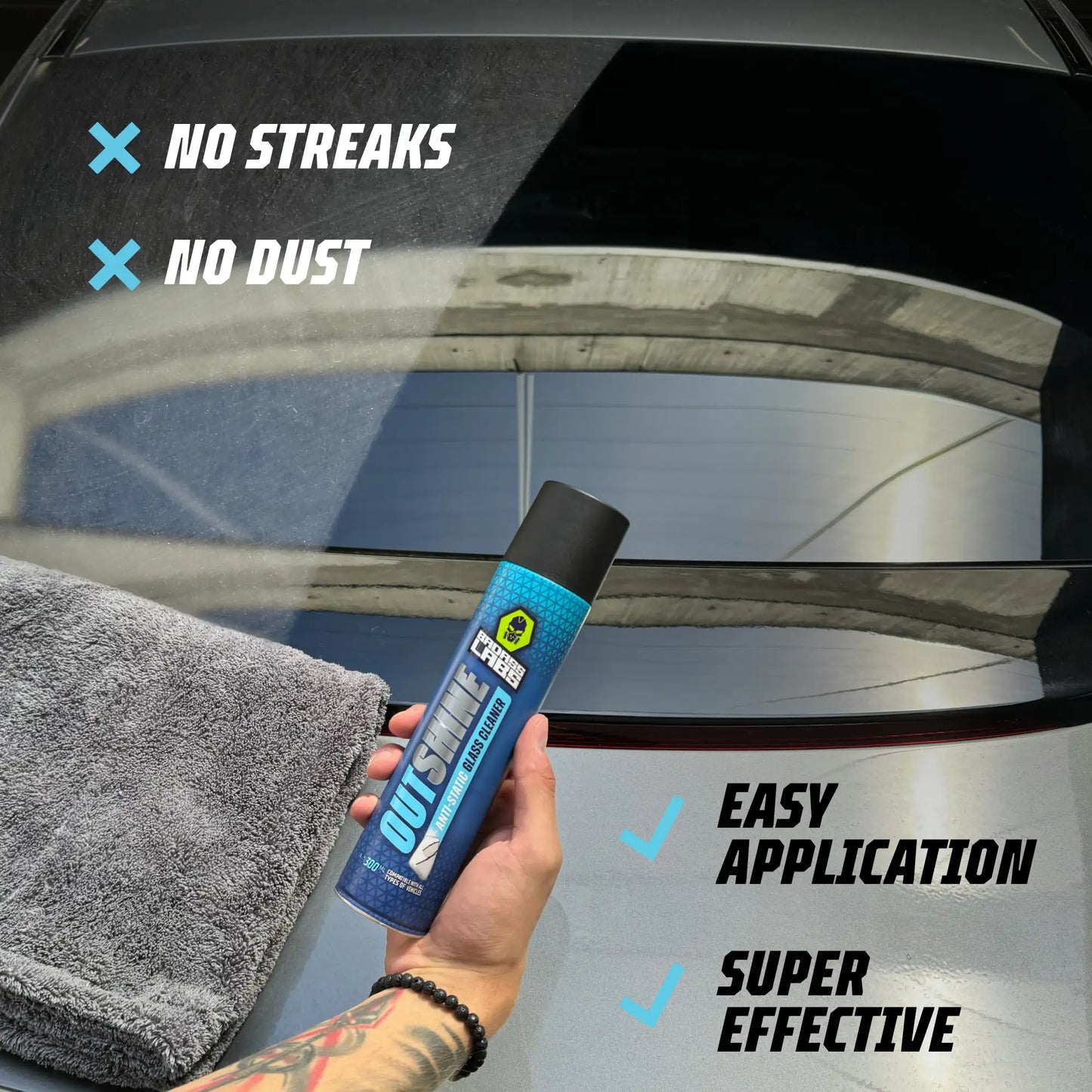 Outshine - Спрей с активна пяна с антистатичен ефект за почистване на стъклени повърхности.